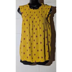 Old Navy Floral Smocked Ruffle Sleeveless Top Yellow Blouse Boho Medium